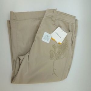 NWT Croft & Barrow Slimming Natural Cotton Spandex Stretch 10 Tan Floral Pants